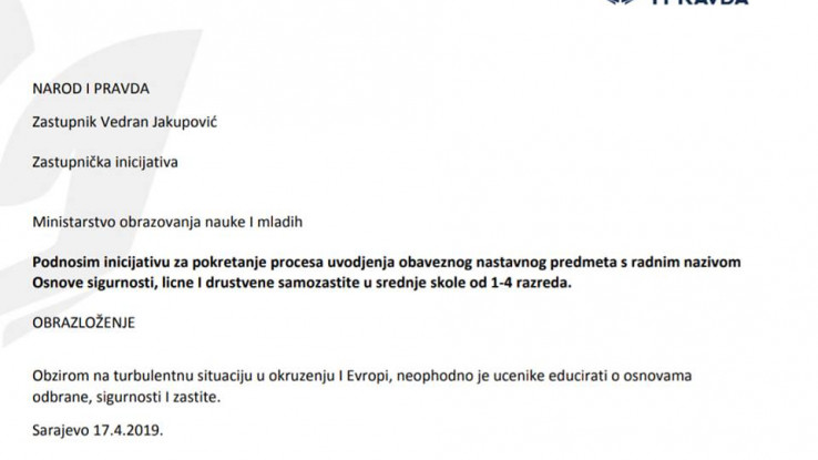 Faksimil inicijative Vedrana JakupoviÄa - Avaz, Dnevni avaz, avaz.ba