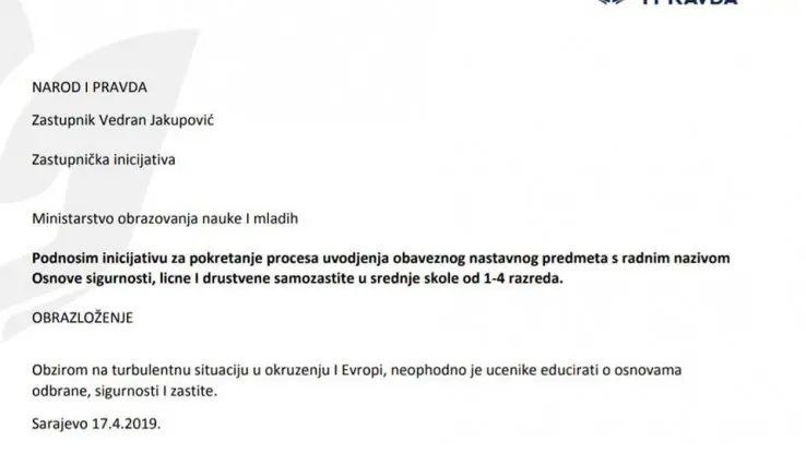 Faksimil inicijative Vedrana JakupoviÄa - Avaz, Dnevni avaz, avaz.ba